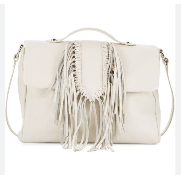 Sam Edelman Beautiful Leather 🤩Michelle Ivory Fringe Satchel Bag - Picture 9 of 10
